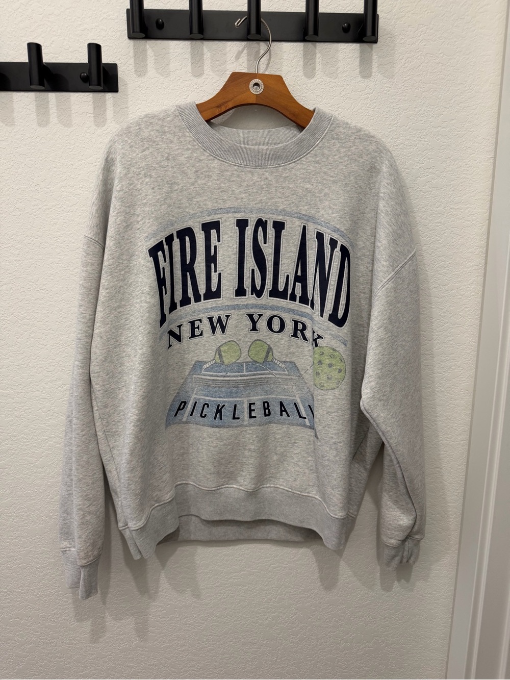 Fire Island New York Pickleball Graphic Crewneck Sweatshirt - Gray